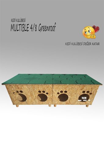 Kedigram Multible Greenroof 4/8 Dikdörtgen Su Geçirmez Dış Mekan Kedi Evi Ahşap Rengi