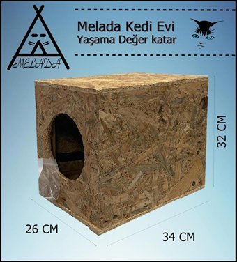 Melada 34x32x26 cm Dikdörtgen Su Geçirmez Dış Mekan Kedi Evi Ahşap Rengi
