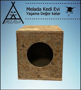 Melada 34x32x26 cm Dikdörtgen Su Geçirmez Dış Mekan Kedi Evi Ahşap Rengi
