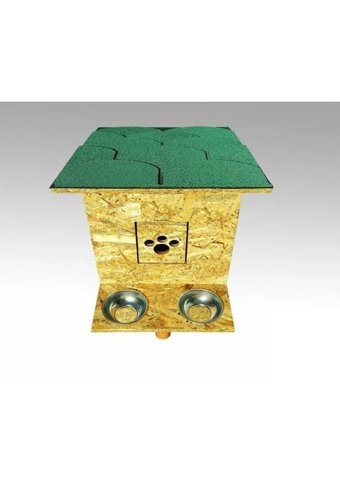 Deluxe Greenroof Dikdörtgen Su Geçirmez Dış Mekan Kedi Evi Ahşap Rengi-Yeşil