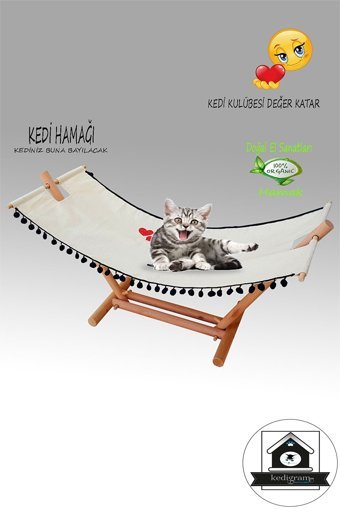 Kedigram Hamaklı Dış Mekan-İç Mekan Kedi Evi Ahşap Rengi