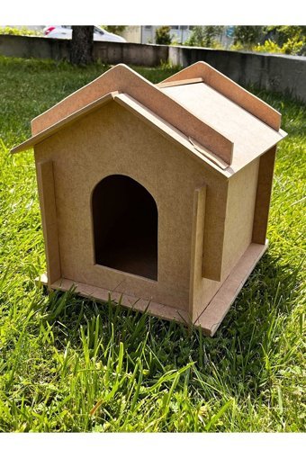 Emach Dizayn 30x33x35 cm Dikdörtgen Su Geçirmez Dış Mekan Kedi Evi Ahşap Rengi
