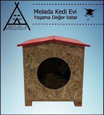Melada 39x37x34 cm Dikdörtgen Su Geçirmez Dış Mekan Kedi Evi Ahşap Rengi