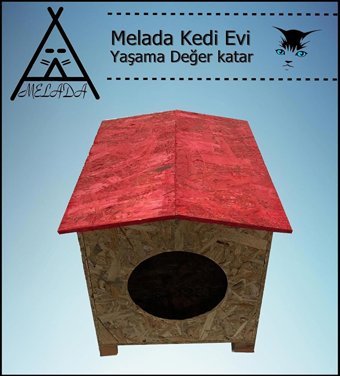Melada 39x37x34 cm Dikdörtgen Su Geçirmez Dış Mekan Kedi Evi Ahşap Rengi