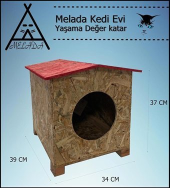 Melada 39x37x34 cm Dikdörtgen Su Geçirmez Dış Mekan Kedi Evi Ahşap Rengi