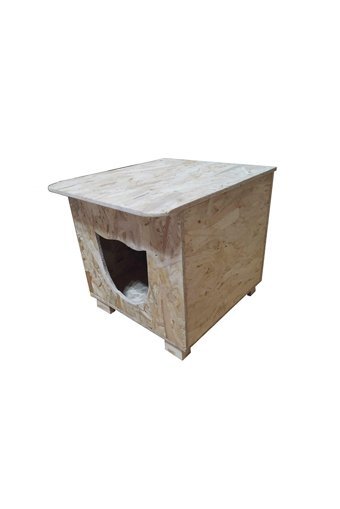 Acousticworld Kedi Kafalı Kare Su Geçirmez Dış Mekan Kedi Evi Ahşap Rengi