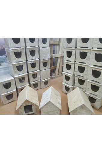 Acousticworld Kedi Kafalı Kare Su Geçirmez Dış Mekan Kedi Evi Ahşap Rengi