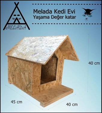 Melada 45x40x40 cm Dikdörtgen Su Geçirmez Dış Mekan Kedi Evi Ahşap Rengi