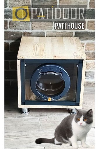 Patidoor Kare Su Geçirmez Dış Mekan-İç Mekan Kedi Evi Ahşap Rengi