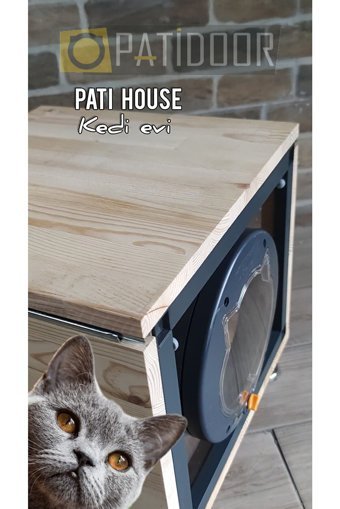 Patidoor Kare Su Geçirmez Dış Mekan-İç Mekan Kedi Evi Ahşap Rengi