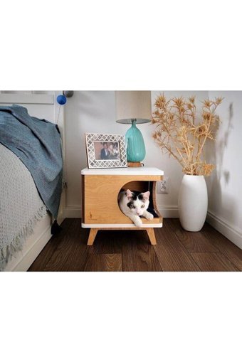 Latanwood Ltnwd-KediEvi5 Kare İç Mekan Kedi Evi Ahşap Rengi