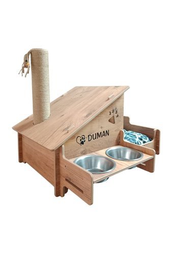 Realwood 4 In 1 Dikdörtgen İç Mekan Kedi Evi Ahşap Rengi