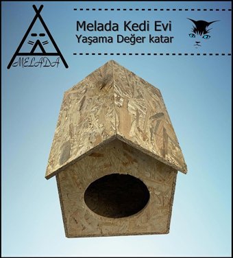 Melada 39x32x30 cm Kare Su Geçirmez Dış Mekan Kedi Evi Ahşap Rengi