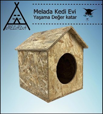 Melada 39x32x30 cm Kare Su Geçirmez Dış Mekan Kedi Evi Ahşap Rengi