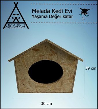 Melada 39x32x30 cm Kare Su Geçirmez Dış Mekan Kedi Evi Ahşap Rengi