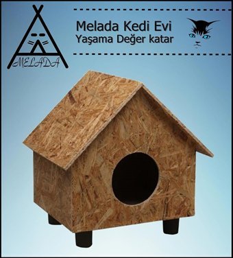 Melada 55x40x40 cm Dikdörtgen Su Geçirmez Dış Mekan Kedi Evi Ahşap Rengi