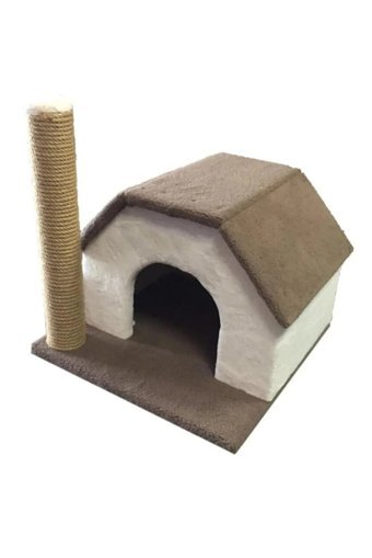 Praticoshop Ponponlu Zilli Minderli Kare İç Mekan Kedi Evi Kahverengi