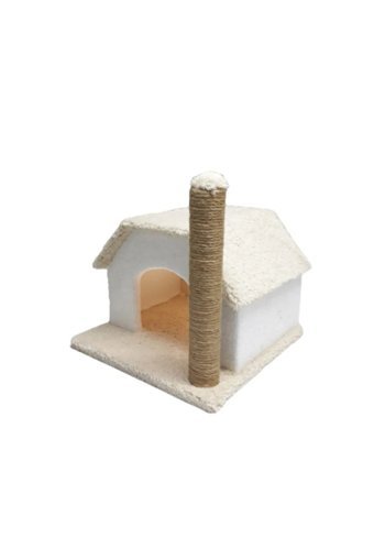 Praticoshop Ponponlu Zilli Minderli Kare İç Mekan Kedi Evi Kahverengi