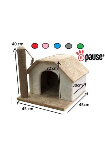 Praticoshop Ponponlu Zilli Minderli Kare İç Mekan Kedi Evi Kahverengi