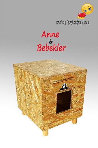 Lüks Anne ve Bebekler Dikdörtgen Su Geçirmez Dış Mekan Kedi Evi Ahşap Rengi