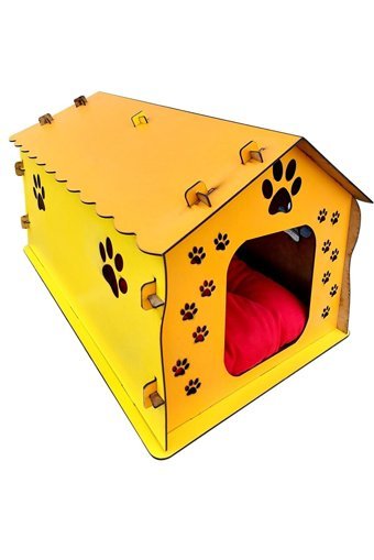 Cartoon Kare İç Mekan Kedi Evi Sarı