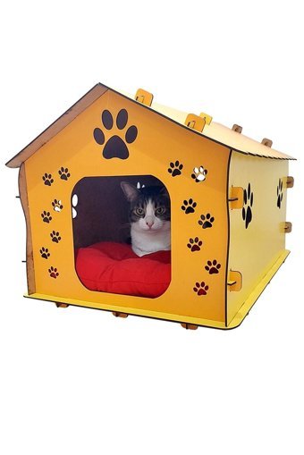 Cartoon Kare İç Mekan Kedi Evi Sarı