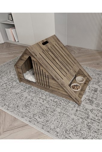 Loqqalluxury Üçgen İç Mekan Kedi Evi Ahşap Rengi