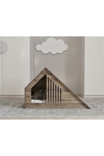 Loqqalluxury Üçgen İç Mekan Kedi Evi Ahşap Rengi