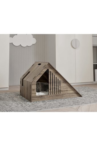 Loqqalluxury Üçgen İç Mekan Kedi Evi Ahşap Rengi