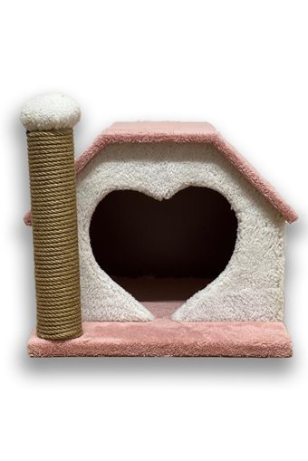 Patieviatölyesi Kalp Kesim Kare İç Mekan Kedi Evi Beyaz-Pembe