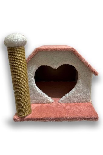 Patieviatölyesi Kalp Kesim Kare İç Mekan Kedi Evi Beyaz-Pembe