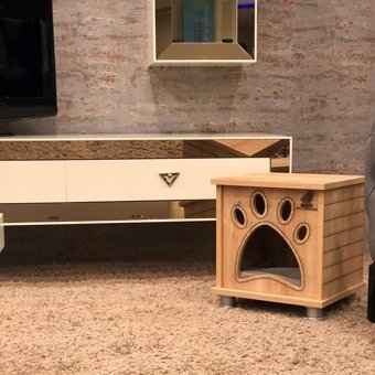 Woofy Catsy 13A Kare İç Mekan Kedi Evi Ahşap Rengi