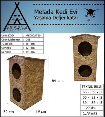 Melada 66x39x32 cm Dikdörtgen Su Geçirmez Dış Mekan Kedi Evi Ahşap Rengi