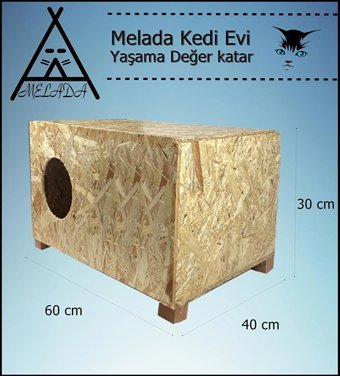 Melada 60x40x30 cm Dikdörtgen Su Geçirmez Dış Mekan Kedi Evi Ahşap Rengi