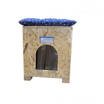 Melada 40x37x34 cm Kare Su Geçirmez Dış Mekan Kedi Evi Ahşap Rengi + Minderli