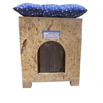 Melada 40x37x34 cm Kare Su Geçirmez Dış Mekan Kedi Evi Ahşap Rengi + Minderli