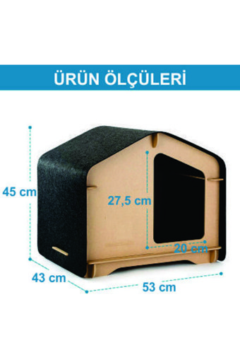 Aswood Kare İç Mekan Kedi Evi Ahşap Rengi-Siyah
