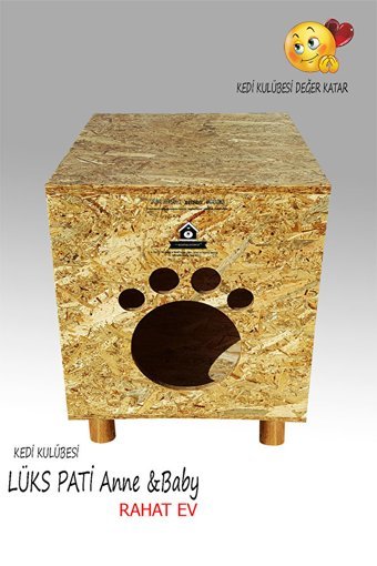 Lüx Dikdörtgen Su Geçirmez Dış Mekan Kedi Evi Ahşap Rengi
