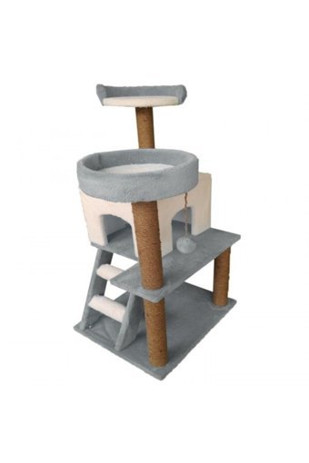 Alpha Delta Store Yataklı Kare İç Mekan Kedi Evi Beyaz-Gri