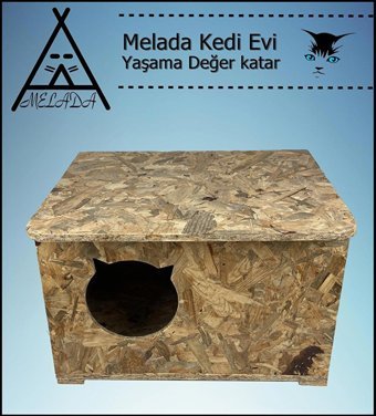 Melada 50x35x30 cm Dikdörtgen Su Geçirmez Dış Mekan Kedi Evi Ahşap Rengi