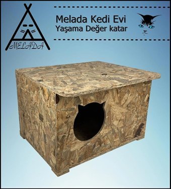 Melada 50x35x30 cm Dikdörtgen Su Geçirmez Dış Mekan Kedi Evi Ahşap Rengi