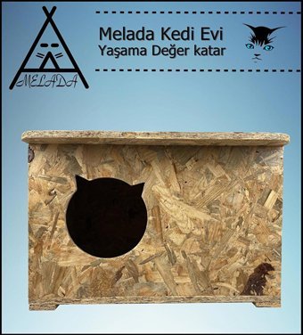 Melada 50x35x30 cm Dikdörtgen Su Geçirmez Dış Mekan Kedi Evi Ahşap Rengi