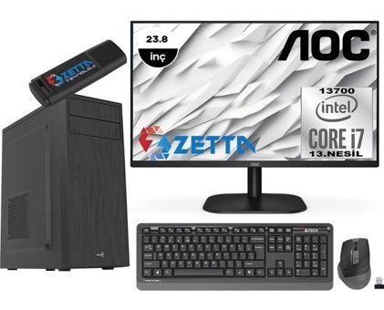 Zetta Expert MZET73078115 Harici GeForce GT 730 Intel Core i7 13700 64 GB Ram DDR4 1 TB SSD Tower FreeDos 23.8 inç Monitörlü Masaüstü Bilgisayar + Zetta Flash Bellek