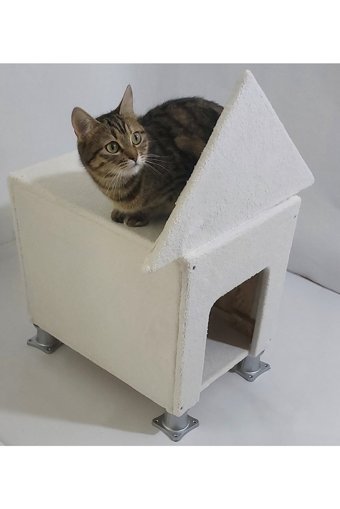 Kumsshop Dikdörtgen İç Mekan Kedi Evi Beyaz