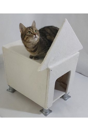 Kumsshop Dikdörtgen İç Mekan Kedi Evi Beyaz