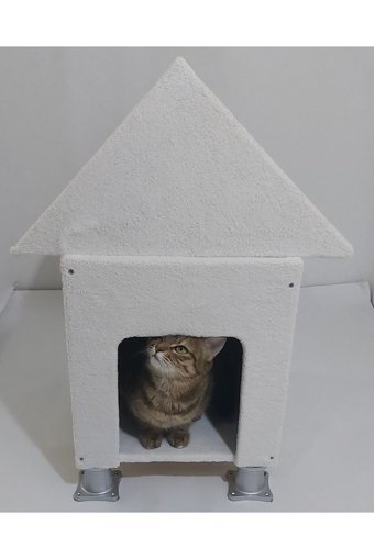 Kumsshop Dikdörtgen İç Mekan Kedi Evi Beyaz