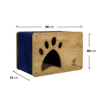 Woofy Catsy 7A Dikdörtgen Su Geçirmez İç Mekan Kedi Evi Ahşap Rengi