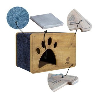 Woofy Catsy 7A Dikdörtgen Su Geçirmez İç Mekan Kedi Evi Ahşap Rengi