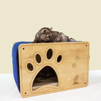 Woofy Catsy 7A Dikdörtgen Su Geçirmez İç Mekan Kedi Evi Ahşap Rengi