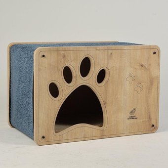 Woofy Catsy 7A Dikdörtgen Su Geçirmez İç Mekan Kedi Evi Ahşap Rengi